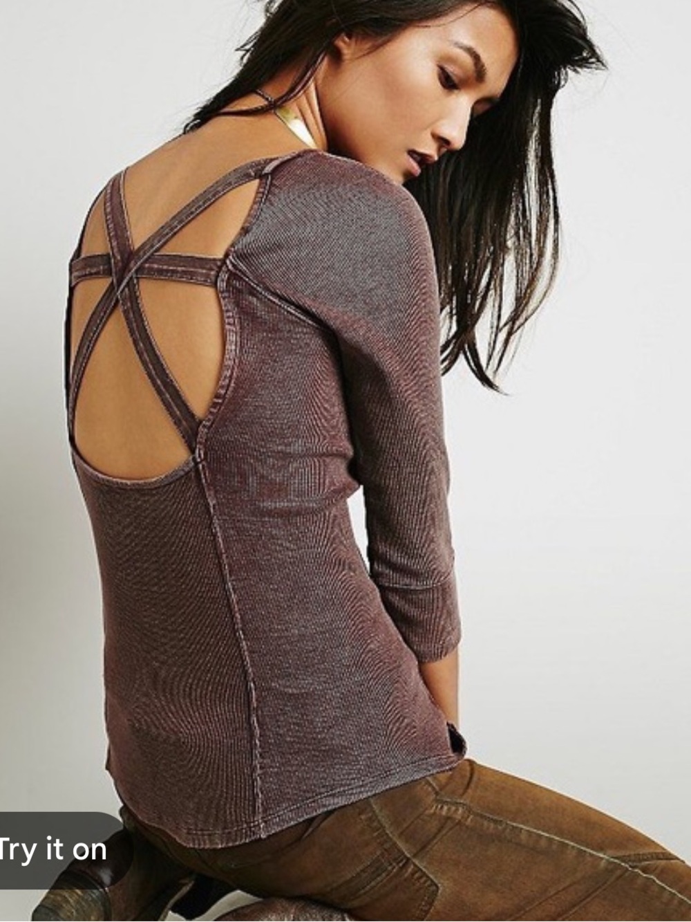 Free People Star-Crossed Ribbed Top in Dusty Plum